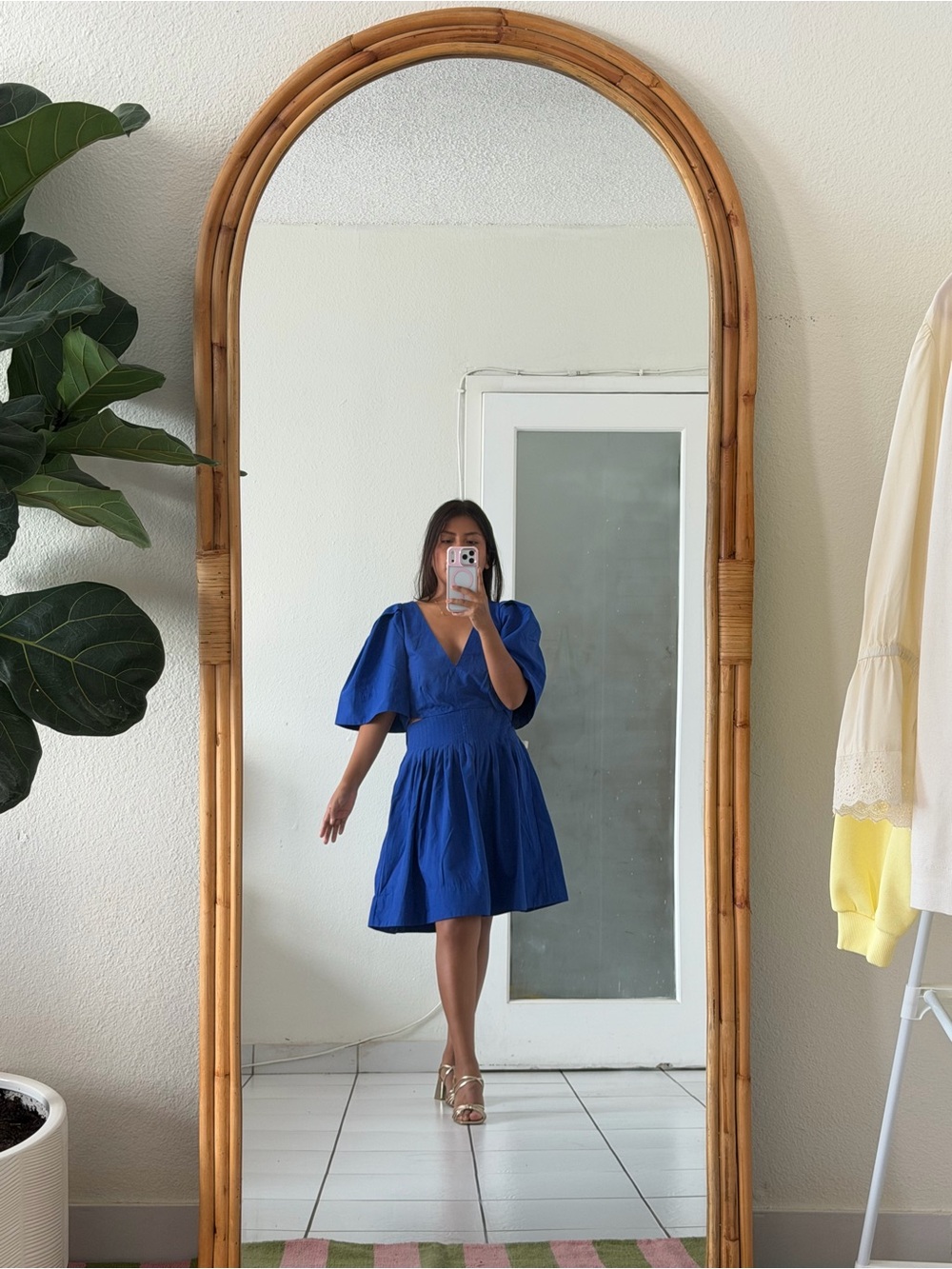 Banana Republic Cobalt Puff-Sleeve V-Neck Mini Dress